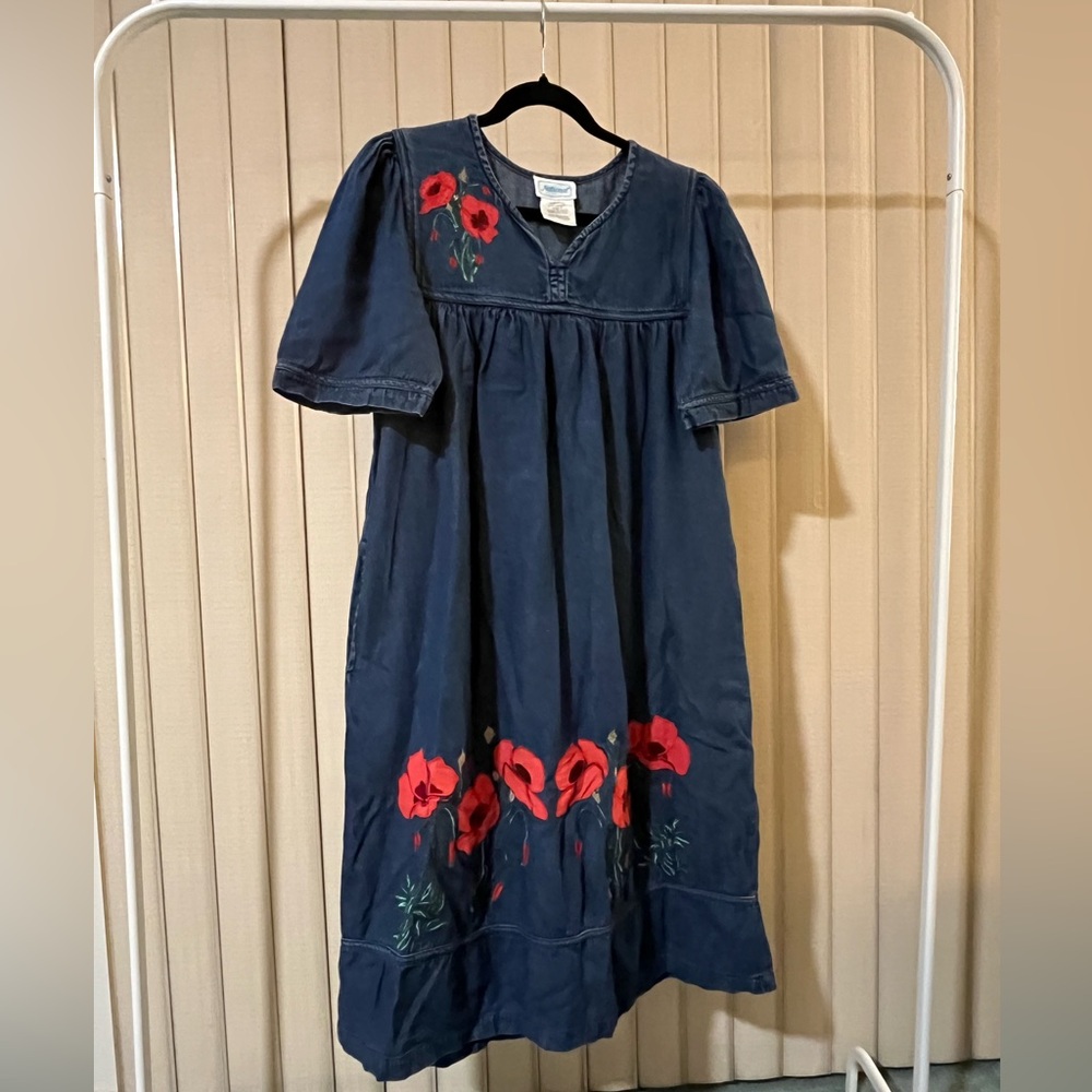 Blue Flower House Dress with Pockets